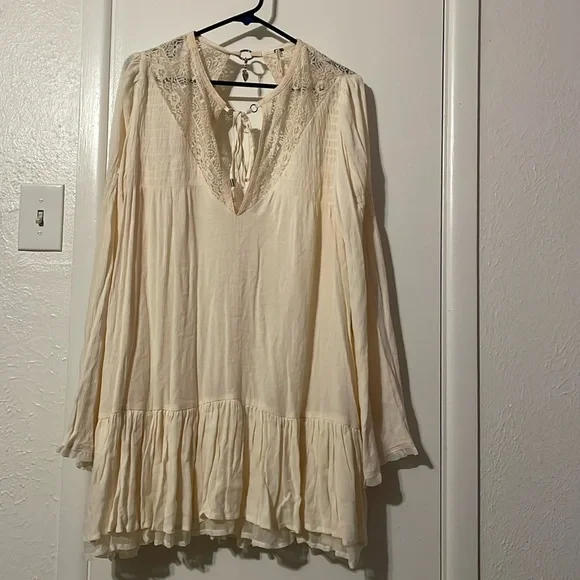 Free People | Dresses | Free People Laced Layered Peasant Dress Size Large  Beige | Poshmark